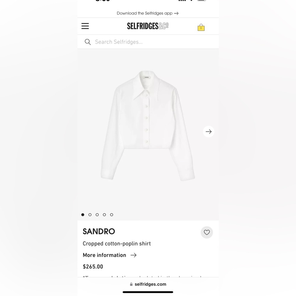 Sandro White Cropped Shirt